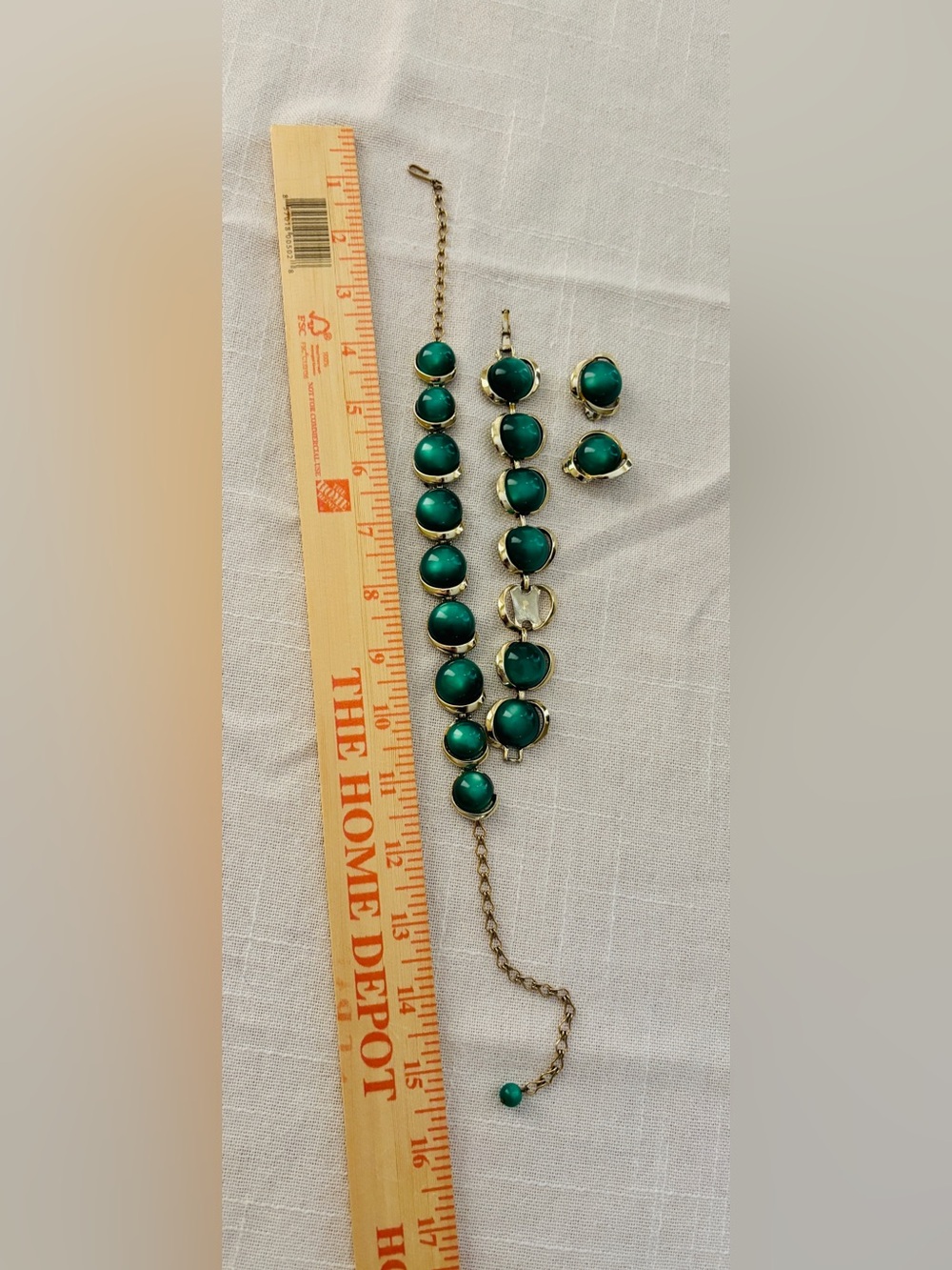 Green Cabochon Vintage Demi Parure Mid Century Modet - Picture 5 of 6